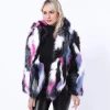 Mixed Color Fur Hooded Women Plus Size Winter Warm Short Faux Fox Fur Coat Vintage Long Sleeve Streetwear Ladies Coats