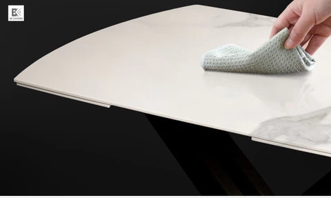 Modern furniture Rectangular Marble Wood Top And Metal Leg Dining Porcelain Table