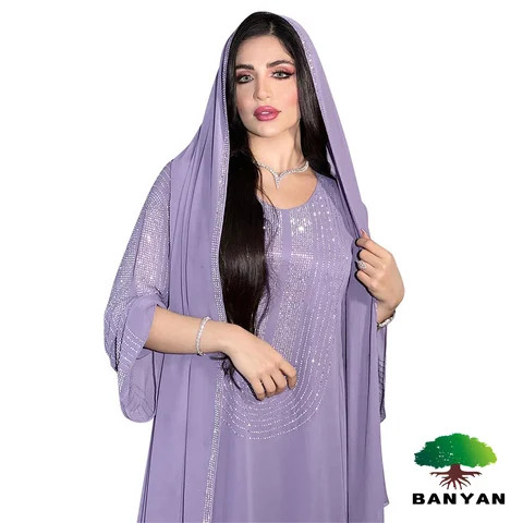 HS0440 Muslim Hot Diamond Dress Diamond Fashion Tassel Mosaic Robe Women's Dress
