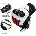 Motorcycle Gloves 3mm EVA Palm Pad Motorbike Gloves Genuine Leather Full Finger White & Red X-Large