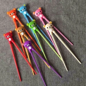 Multi Color cartoon cute bear reusable Silicone chopsticks for Kids Children