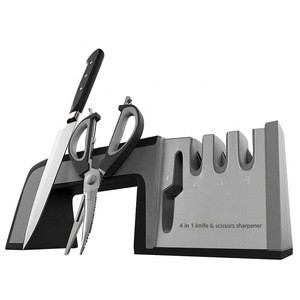 Multi-functional Home Kitchen Knives and scissors Sharpening Tools 4-in-1 Knife Sharpener Non-slip Base