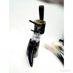 NATURAL VIKING DRINKING HORN WITH HORN STAND WITH BRASS RIM