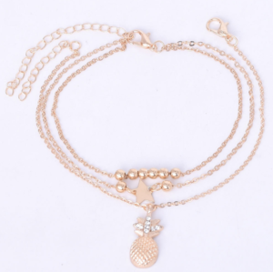 New arrival star metal beads 3 layered pineapple charm pendant anklet