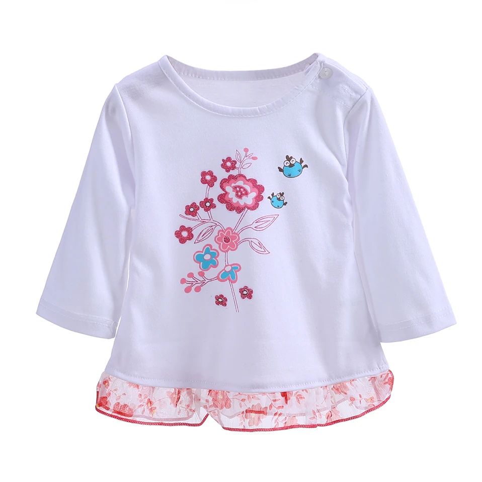 New Design Toddler New Outfits with Flower T-shirt Coral Red Baby Girls Clothing 2021 Winter Wholesale Kids Clothes