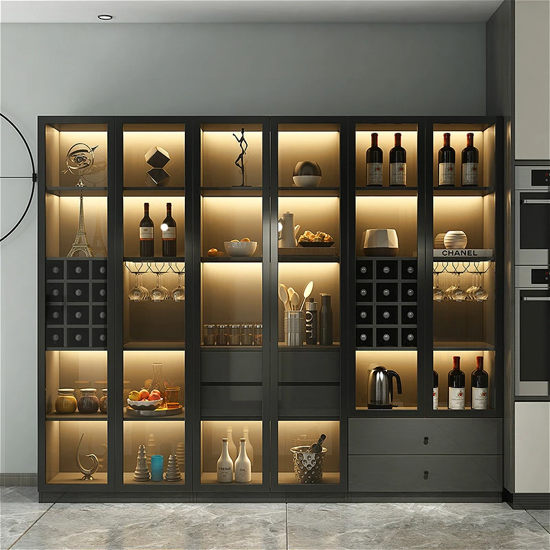 Nordic restaurant modern light luxury dining side cabinet display cabinet glass  luxury led wine cabinet