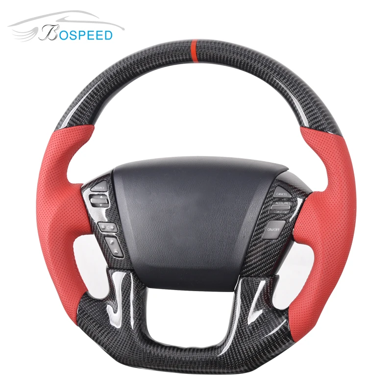 OEM Carbon Fiber Steering Wheel  For Nissan with Red Perforated Leather