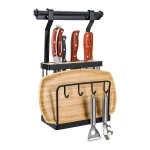 On sale black 2 layers knife block stainless steel kitchen wall mounted knife holder with 4 hooks