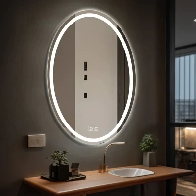 Buy Oval Custom Front Lighted Wall Hung Led Vanity Mirror With 3 Color ...
