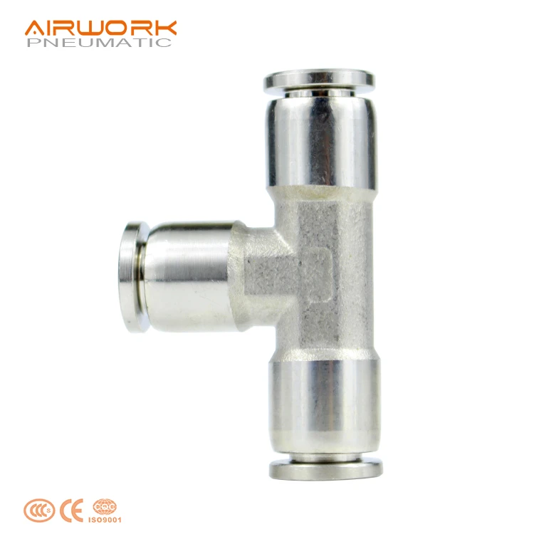 PE standard reducing tee 3 way t tube connection stainless steel pipe air fitting t connector 4 mm 6 mm