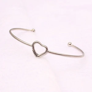 Personalized Engraved Silver Plating Open Ended Lucky Heart Bangle Bracelet for Best Friend Lover Valentine Gift
