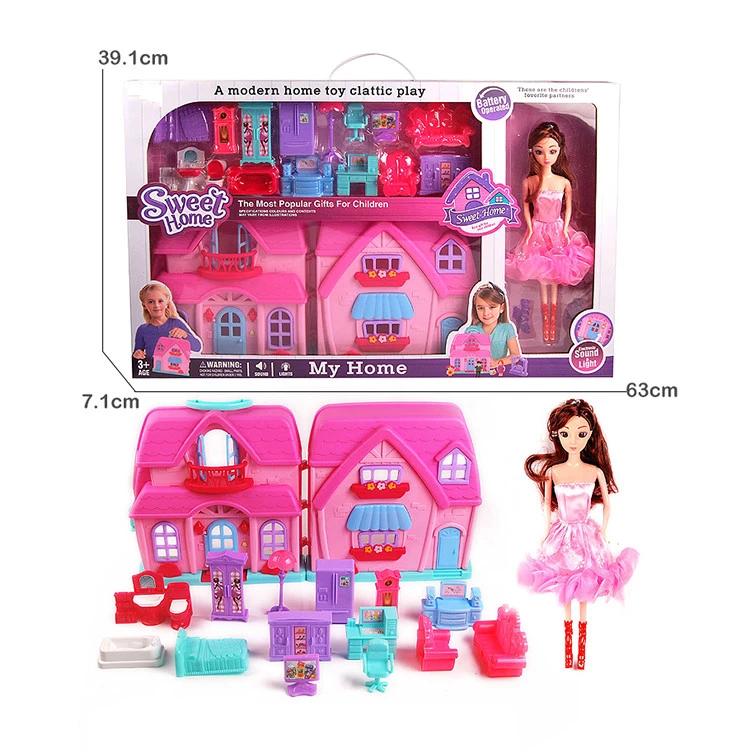 Plastic Toys Set Series Mini Toy doll house Pretending Play Toy With Doll And Furniture