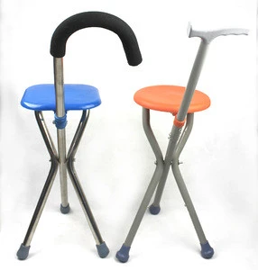 Portable fold elderly walking stick seat Three-legged Aluminum Folding cane walking stick with chair