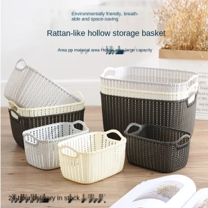 Portable Plastic Rattan like Hollow out Storage Basket Kitchen Sundries Storage Basket Fruit  toys Storage Basket