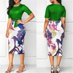 professional women elegant office dress classic O neck printing patchwork bodycon pencil dress