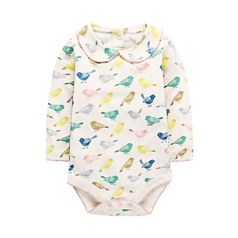 Pure Cotton Baby Romper Colorful Bird Printed Baby Pajamas
