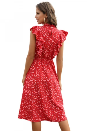 Red Loose Chiffon Polka Dot Dress Women