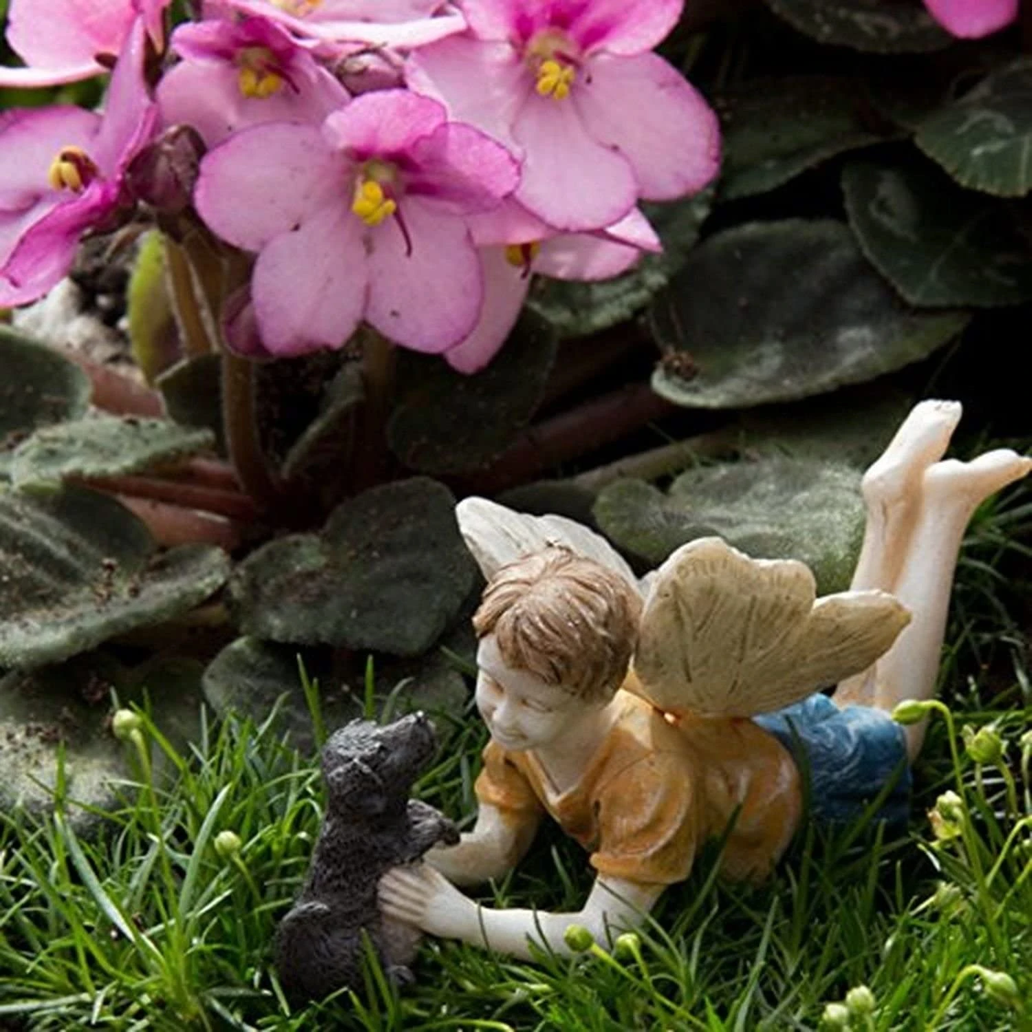 Resin boy and dog garden outdoor statue