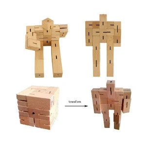 Robot Toy Mini Robot Design 3D Puzzle Changeable Magic Cubes Wooden Toy Gift For Kids