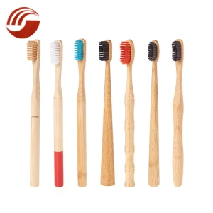 Round Wooden Handle Disposable Bamboo Toothbrush With Remove Brush Head
