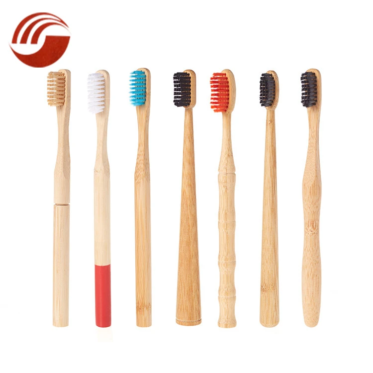 Round Wooden Handle Disposable Bamboo Toothbrush With Remove Brush Head