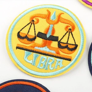 round zodiac signs twelve constellation twill fabric embroidered badges patches