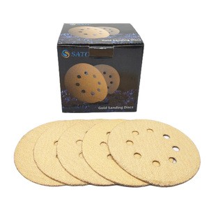 SATC Premium 50-Pack  5 Inch 8 Hole 60 Grit Gold Hook and Loop Sanding Disc for Sandstone and Drywall