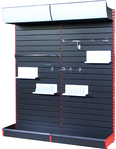 showroom metal slatwall display tegometal shelf rack