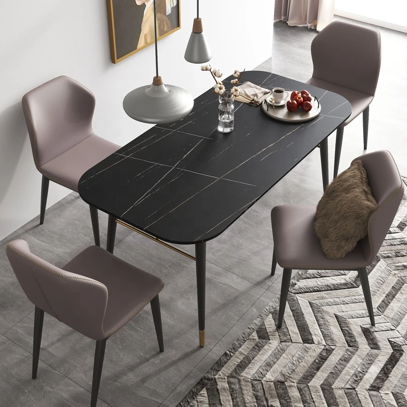 Simple Design Modern Furniture Firm Material Sintered Stone Dining Table With Solid Wood Feet