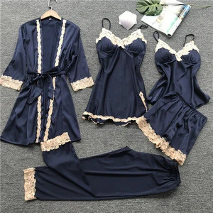 Buy Sleepwear Sets Women Lace Silk Sexy Stain 5pc Suit V Neck Nightgown  Plus Size Nightdress Ladies Sexy Silk Satin Pajama Set from Yiwu Zongnong  Import & Export Co., Ltd., China