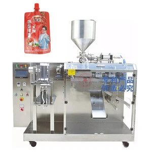 small horizontal linear hot chilli sauce pizza pasta barbecue tomato sauce premade spout pouch packing machine