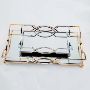 Small Metal Marble Gold Decorative Mirror Serving Tray