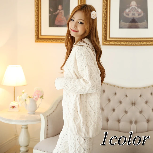 Solid Color New Style Zip up Room Wear Young Girl Winter Thermal Sleep Wear Knitting Pajamas Women Night Wear 100% Polyester