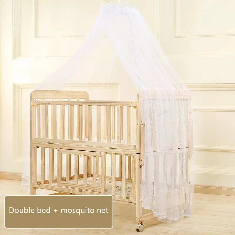 Solid wood bed multifunctional newborn baby cribs stitching big bed baby cradle