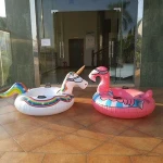 Spot wholesale outdoor adult children inflatable Flamingo ski ring handle skis