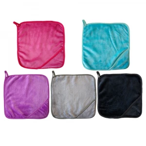square custom logo microfibre face cloth makeup remover towel with mesh bag