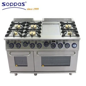 Stainless Steel Heavy Duty 6 burners Gas Cooking Range with Griddle with Oven