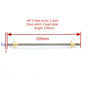 stock TR8*2 8mm stainless steel leadscrew length 220mm and brass nut