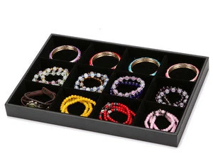 Stockble  Factory Wholesale Bracelet Necklace Ring Earring Black Velvet Insert PU Covered Wood Tray Jewelry Display