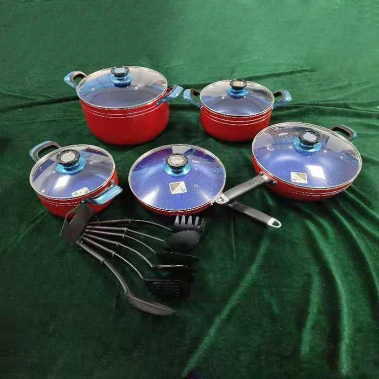Stocked Non stick aluminum alloy cookware sets with frying pan milk pot wok sauce soup pan pot available