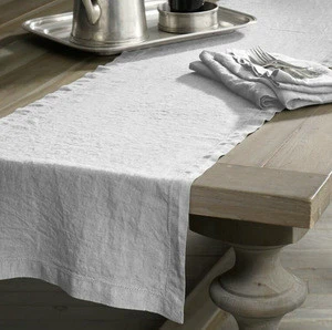 stone washed pure linen table runner with dot hemstitch in many colors