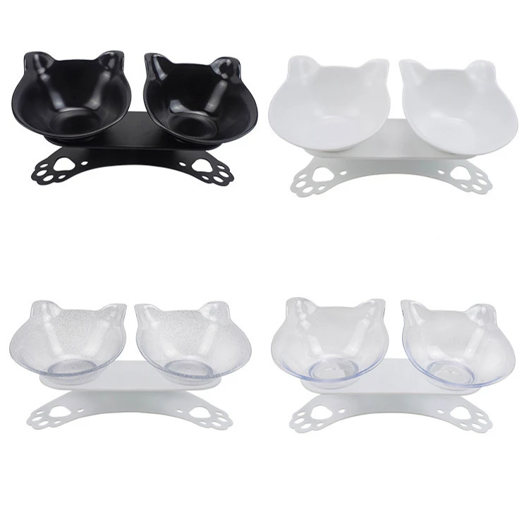 Transparent Plastic Double Angle Degree Adjustable Dog Cat Food Bowl Elevated Water Feeder