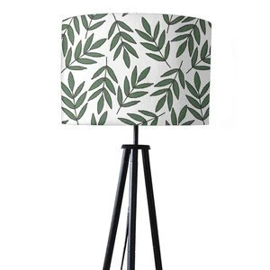 Tripod Floor Lamp for Hotel Offices with Printed Fabric Shade Black Powder Coated Metal Legs - Standing Lamps