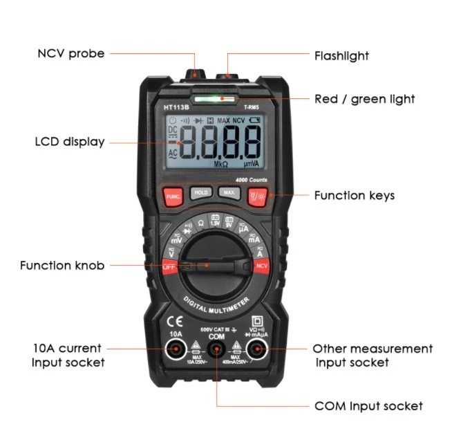 True RMS NCV Digital Mini Multimeter HT113B ac/dc voltage current pocket tester meter with Diode test