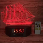 Unique design with sailboat shaped led retro illuminated christmas 3d led night light with clock base