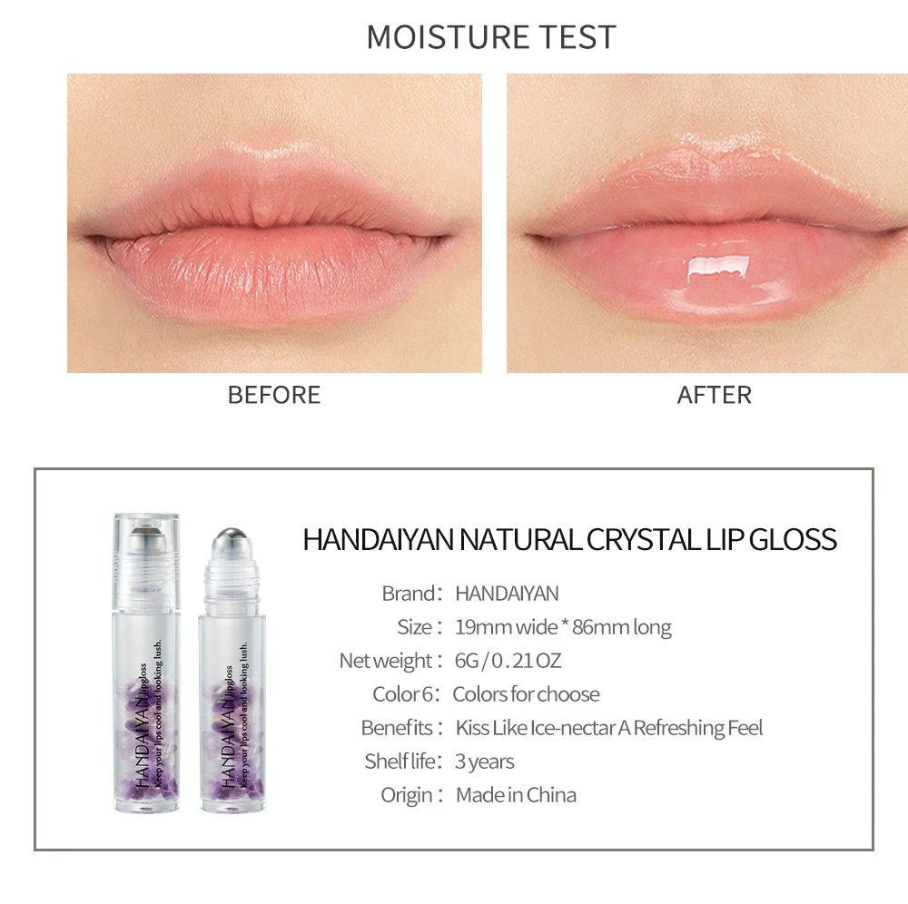 Vegan Private Label Crystal Stone Roll-On Lip Oil Plumper Clear Plumping Lip Gloss Sexy Lip Gloss