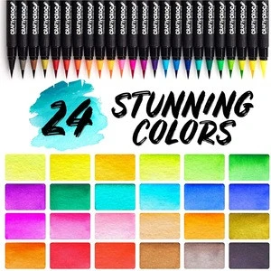 Watercolor Paint Brush Pens - Set of 24 Vibrant Water Color Brush Markers with Real Nylon Tips