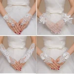 Wedding adorned pearls Ivory bride bridal lace gloves fingerless ivory french lace gloves free