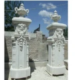 White Marble Stone Luxury Ornamental Decorative Outdoor Pillar Lights Gate Design
