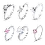 Wholesale 925 Sterling Silver Fashion Jewelry Zircon Diamond Ring Fine Jewelry Rings Cute Animals Star Flowers Heart-Shaped Ring